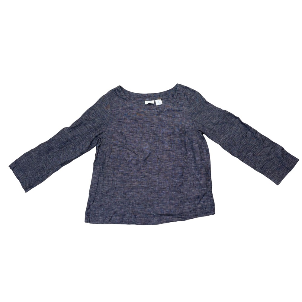 Sigrid Olsen Gray 100% Linen Boat Neck Blouse Top Womens S‎ Natural Coastal Airy